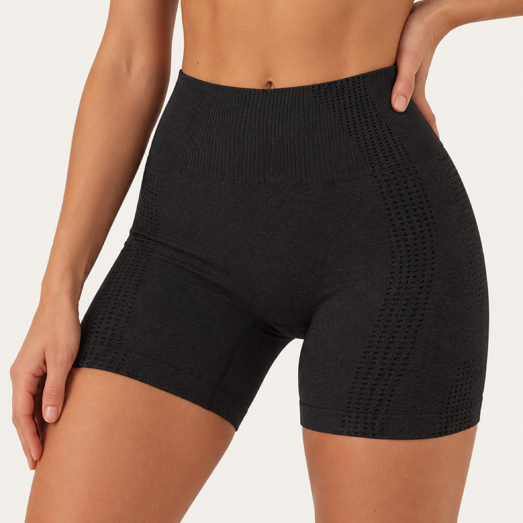 High-Waisted Shorts with Textured Side Panels - detail