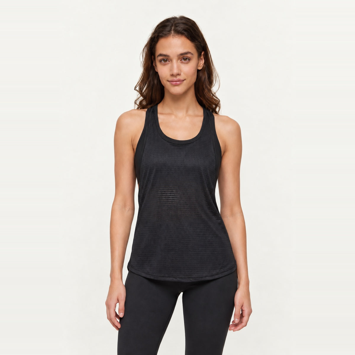 Layered Workout Tank with Split Back - Black