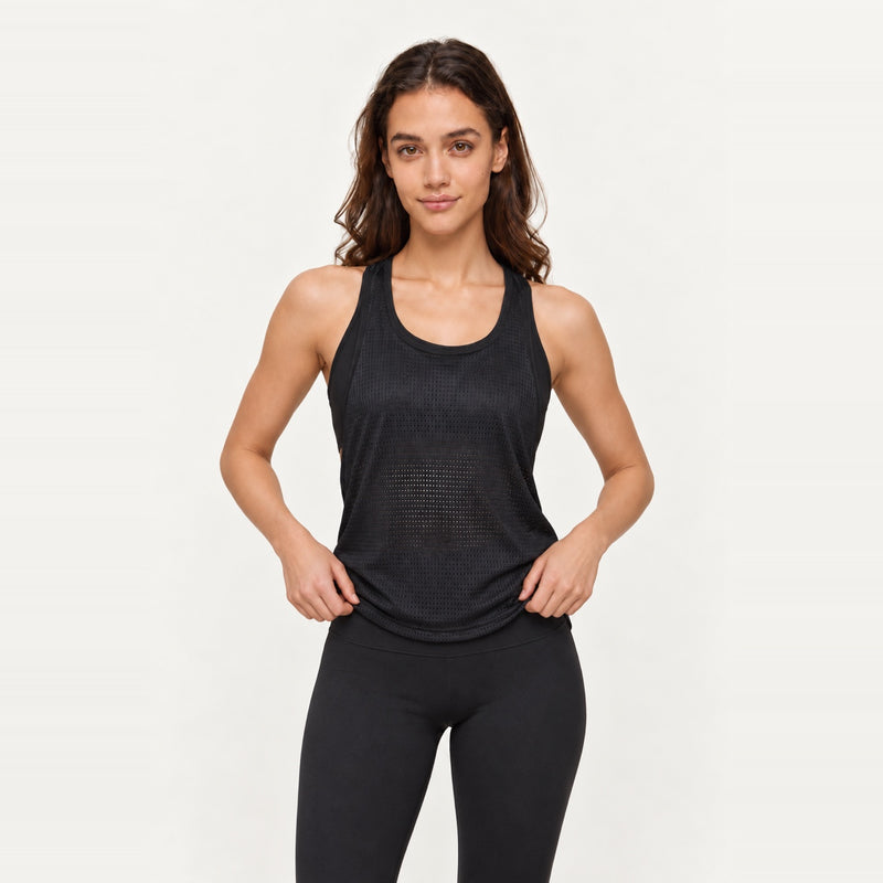 Layered Workout Tank with Split Back - Black
