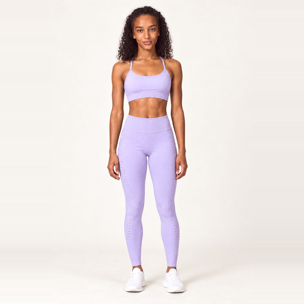 Strappy-Back Sports Bra and Pointelle Leggings Set - Lavender