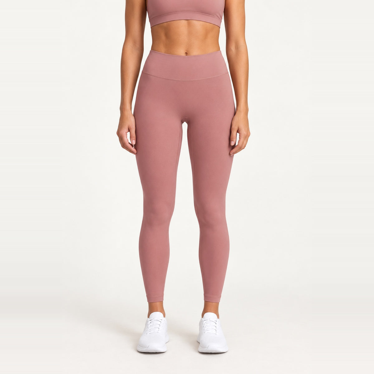 High-Waisted Ankle Leggings with Plain Finish - Dusty Rose