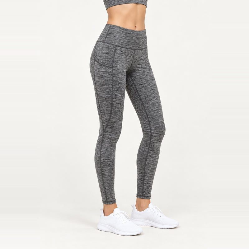 High-Waisted Pocket Leggings in Polyester Blend - Heather Gray