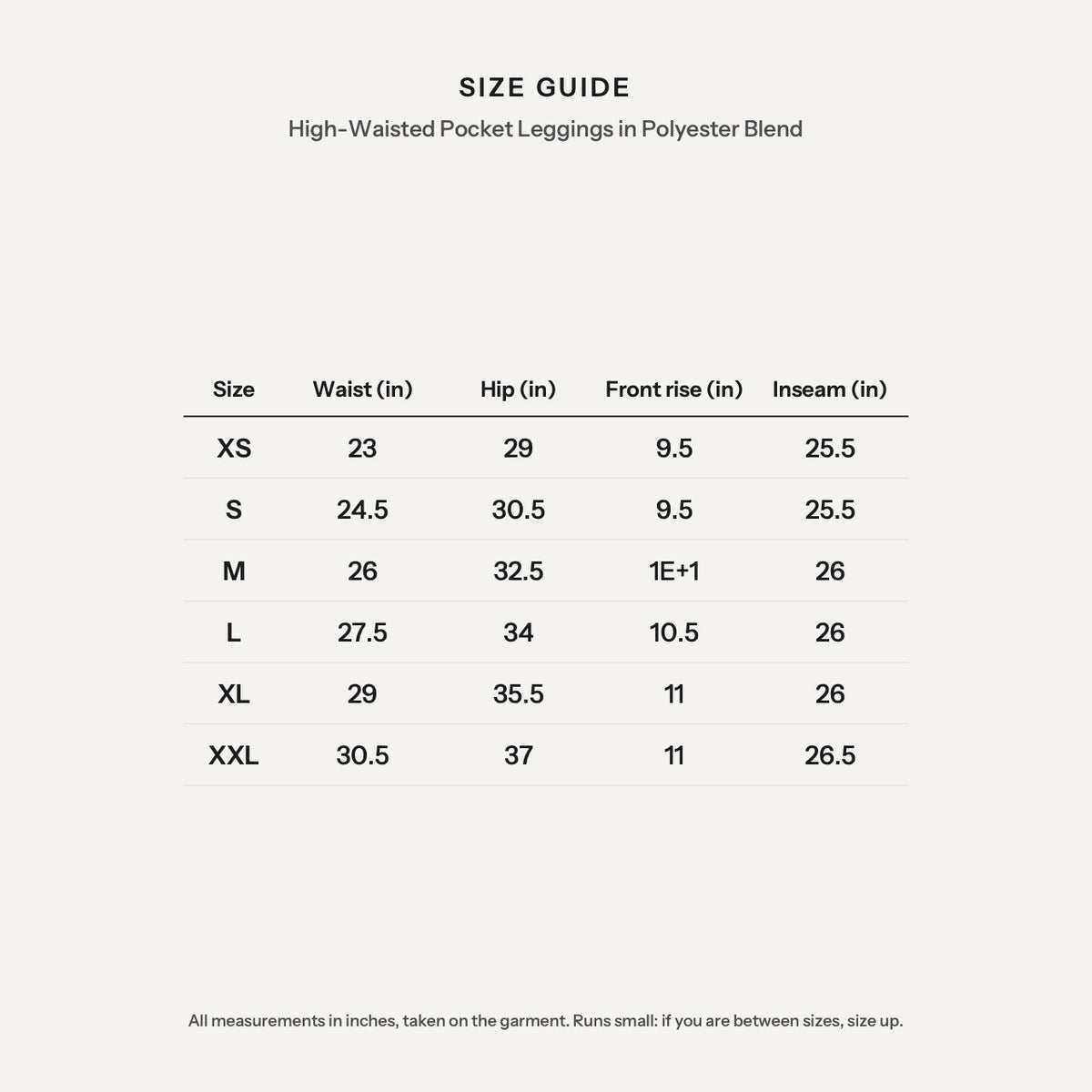 High-Waisted Pocket Leggings in Polyester Blend - size guide