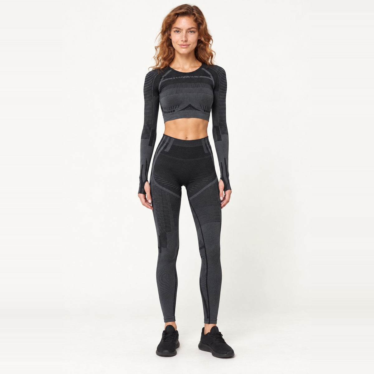 Keyhole-Back Crop Top with Leggings Set Options - Black Set