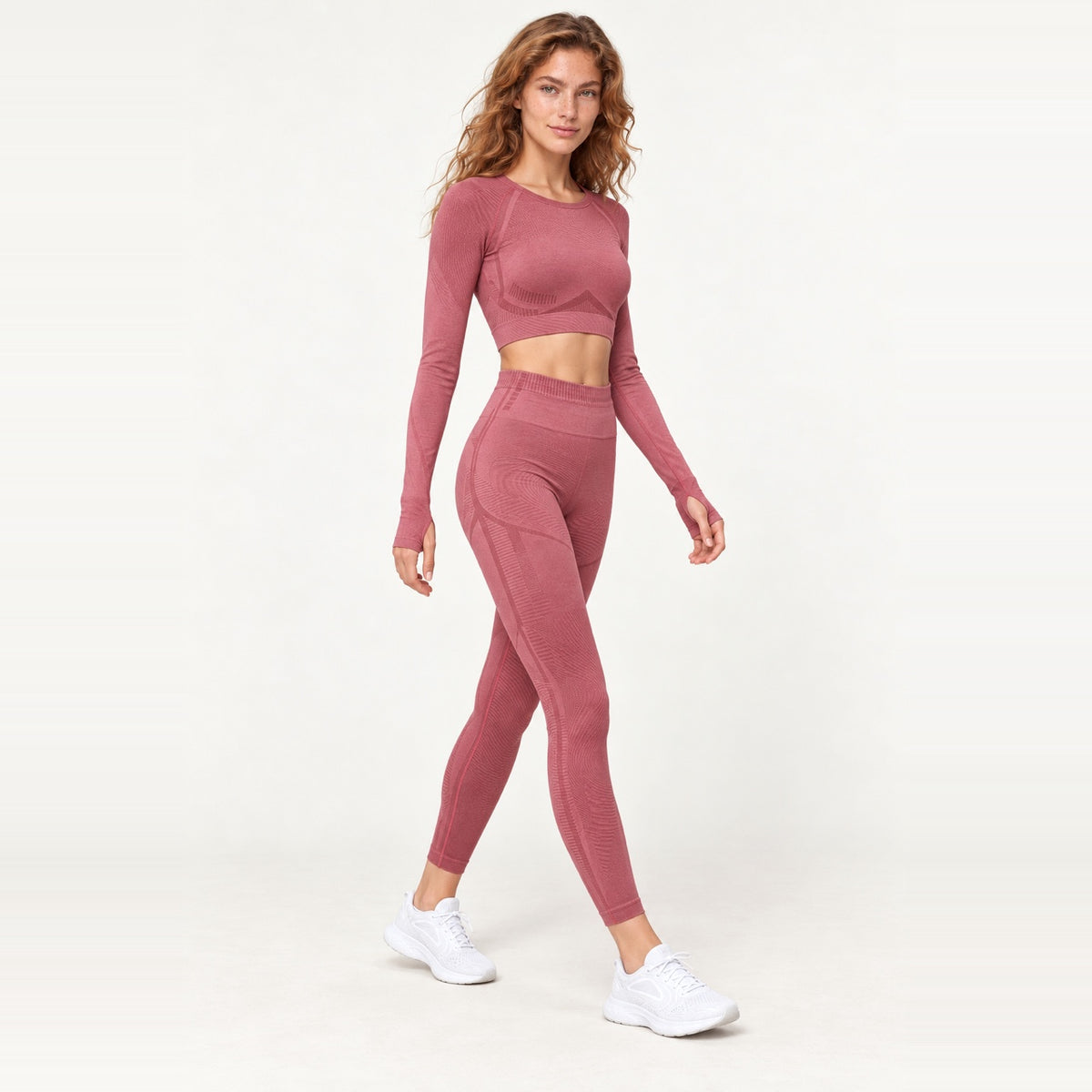 Keyhole-Back Crop Top with Leggings Set Options - Dusty Rose Set