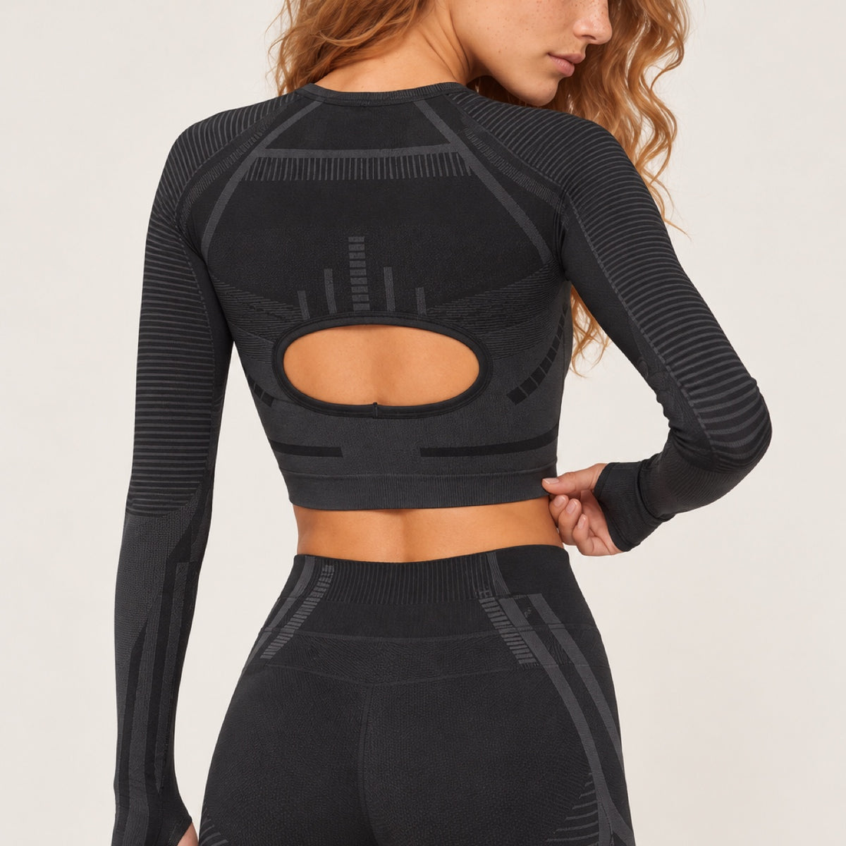 Keyhole-Back Crop Top with Leggings Set Options - detail