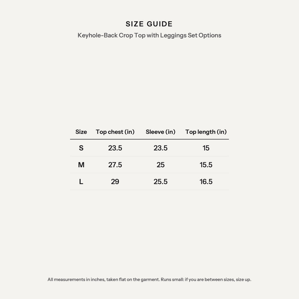 Keyhole-Back Crop Top with Leggings Set Options - size guide