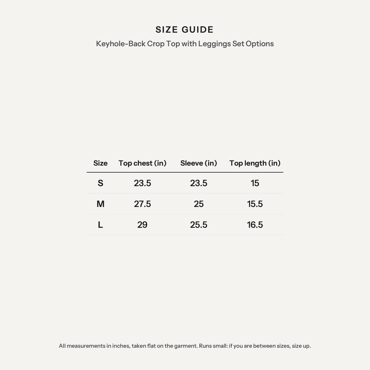 Keyhole-Back Crop Top with Leggings Set Options - size guide
