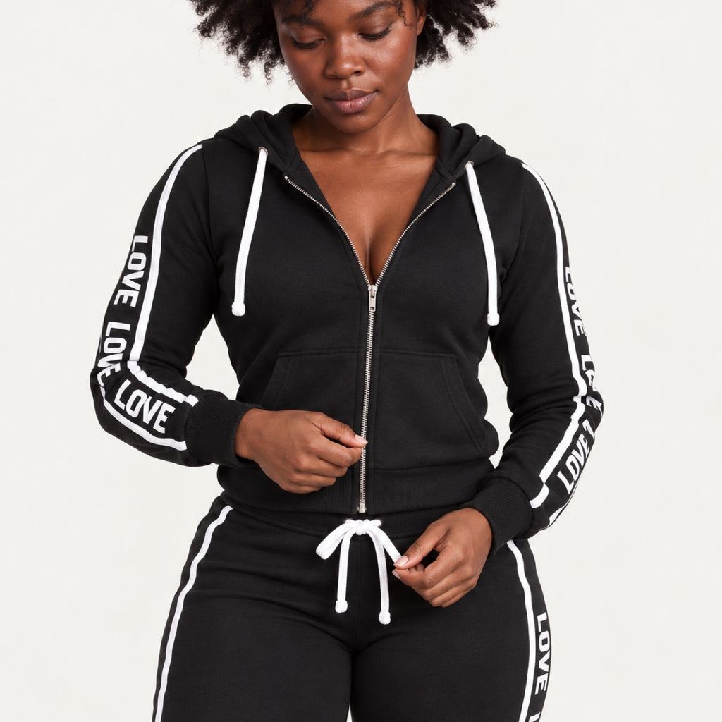 Letter-Print Zip Hoodie and Joggers Set - detail