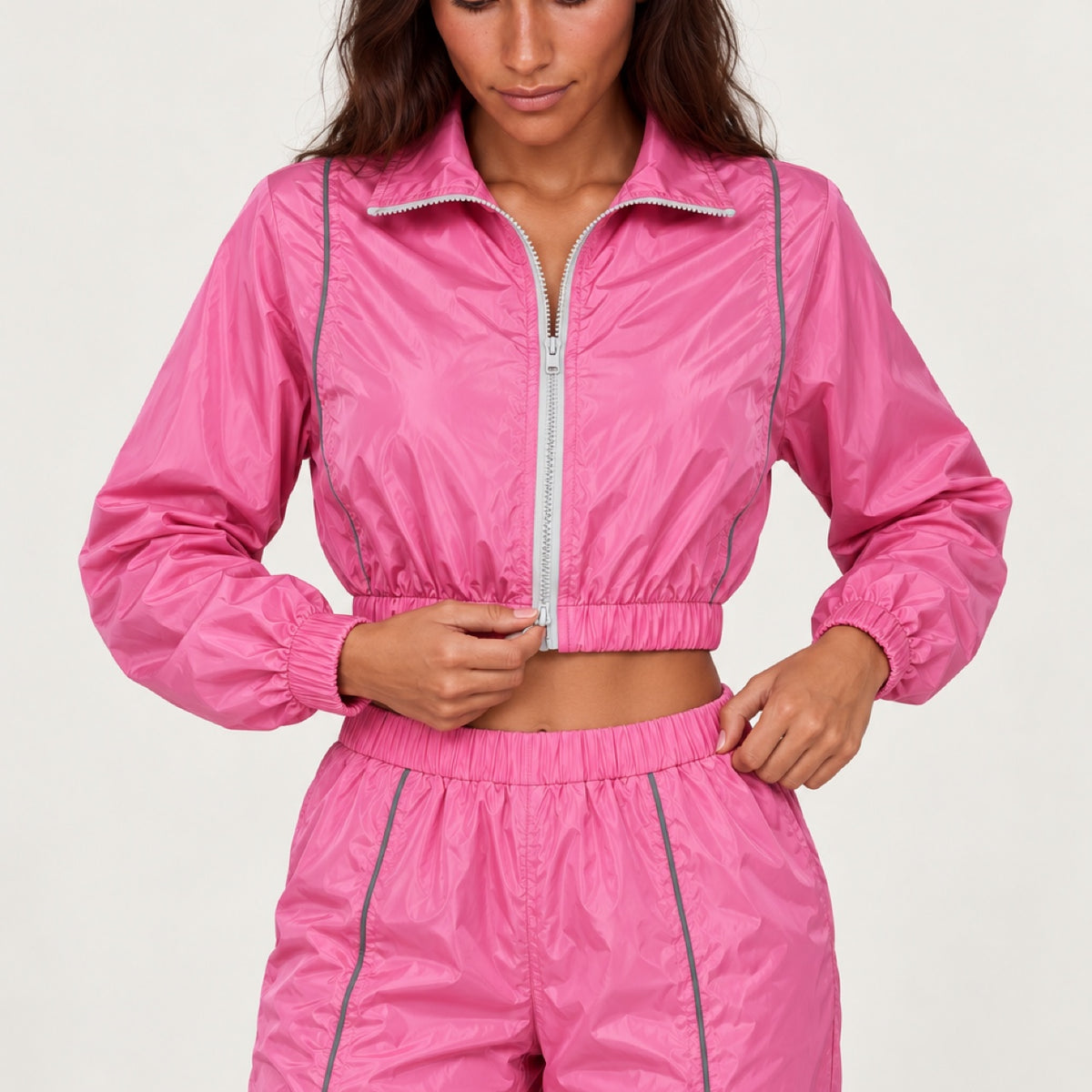 Zip-Up Track Jacket and Pants Set with Contrast Piping - detail