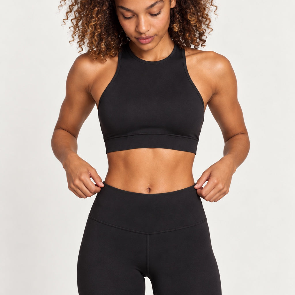 High-Neck Cutout Crop Tank and Leggings Set - detail