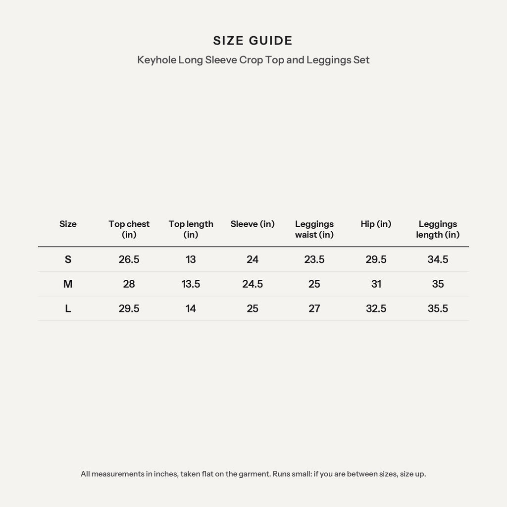 Keyhole Long Sleeve Crop Top and Leggings Set - size guide