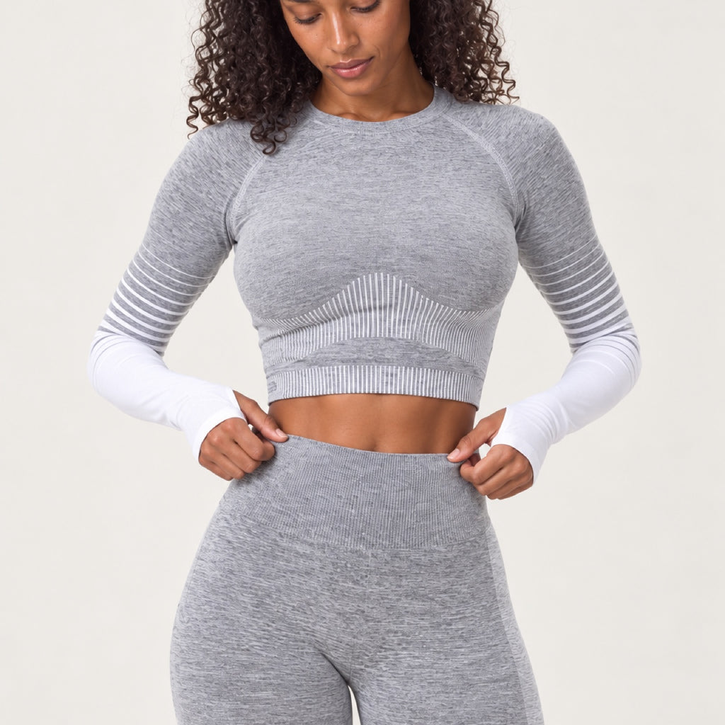 Striped-Panel Crop Top and Two-Tone Leggings Set - detail