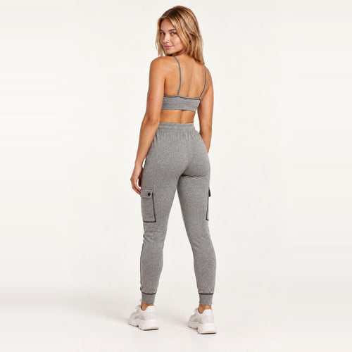 Contrast-Seam Bra and Pocket Joggers Set - Gray