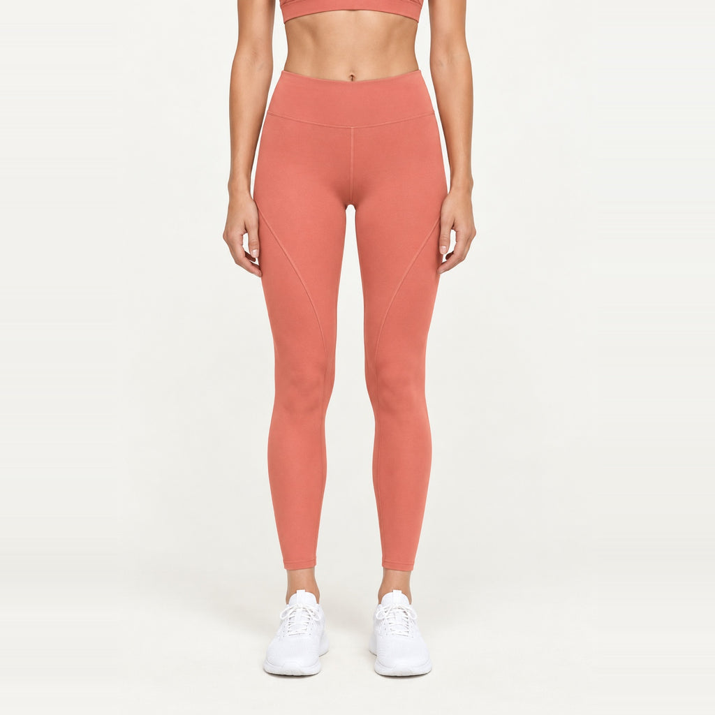 High-Waisted Leggings with Angled Thigh Seams - Coral