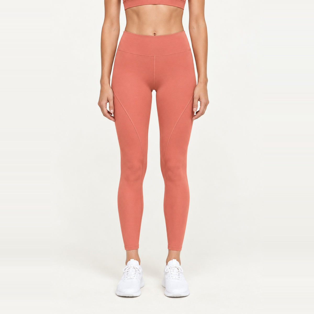 High-Waisted Leggings with Angled Thigh Seams - Coral