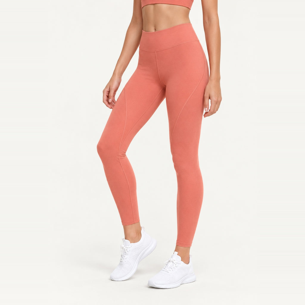 High-Waisted Leggings with Angled Thigh Seams - Coral