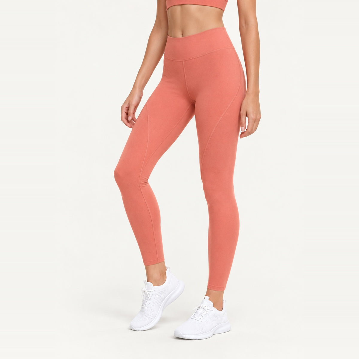 High-Waisted Leggings with Angled Thigh Seams - Coral