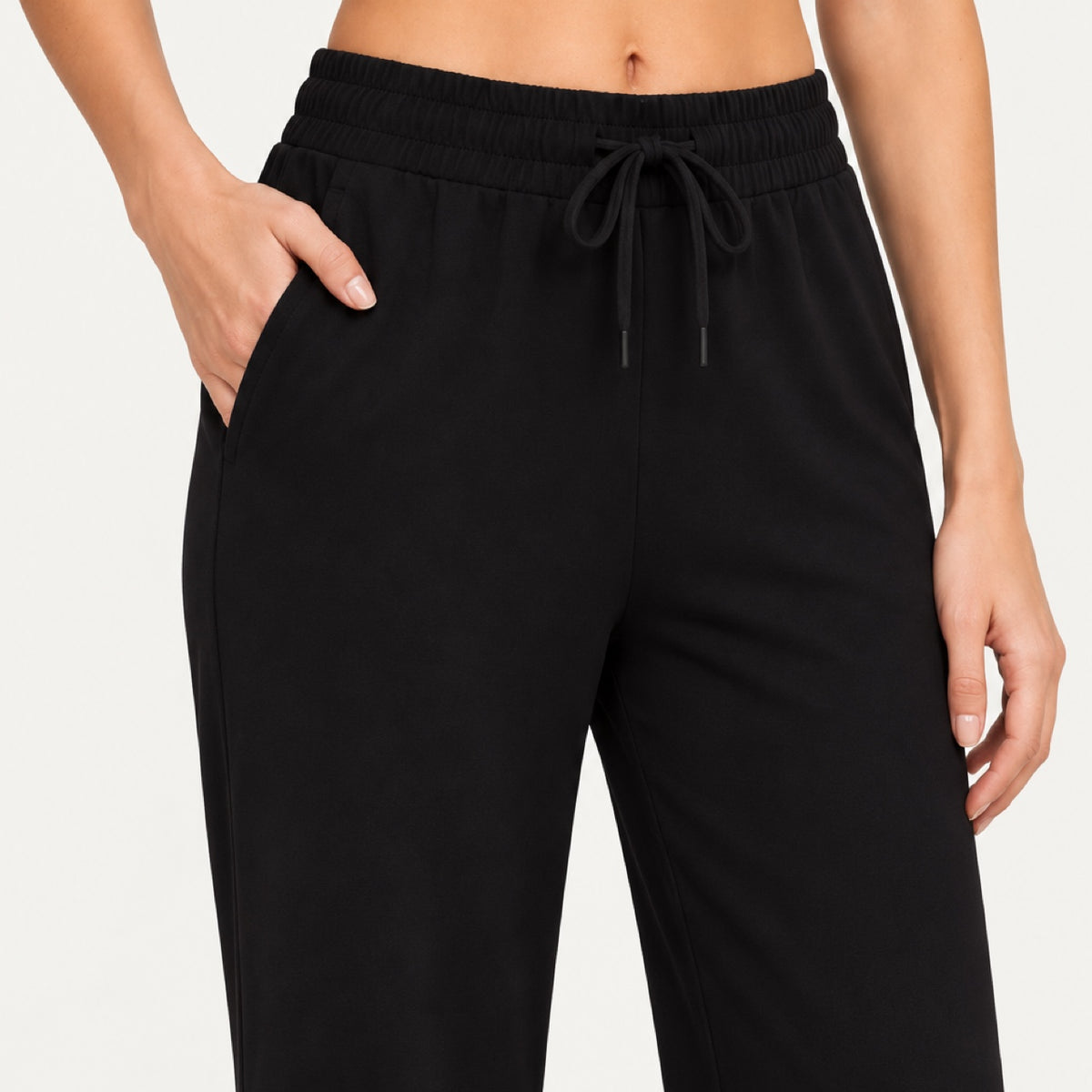Drawstring Wide-Leg Workout Pants with Pockets - detail