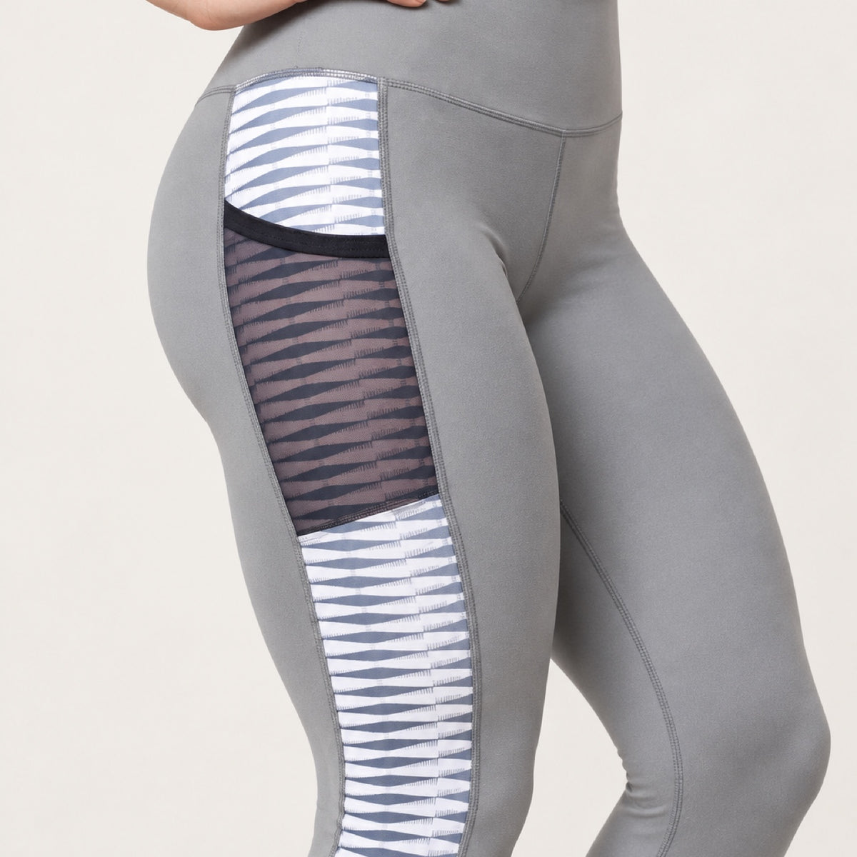 Pocket Leggings with Striped Mesh Side Panels - detail