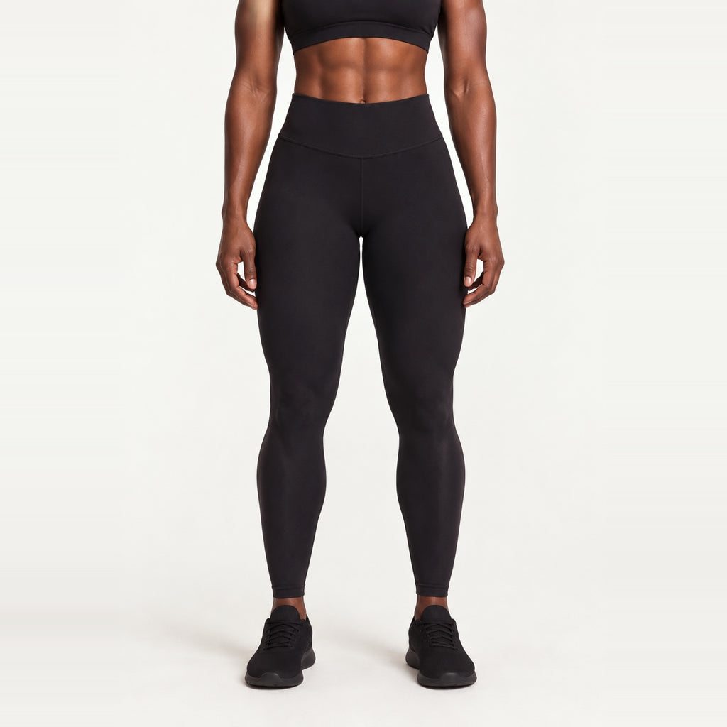 High-Waisted Ankle Leggings with Curved Front Seams - Black