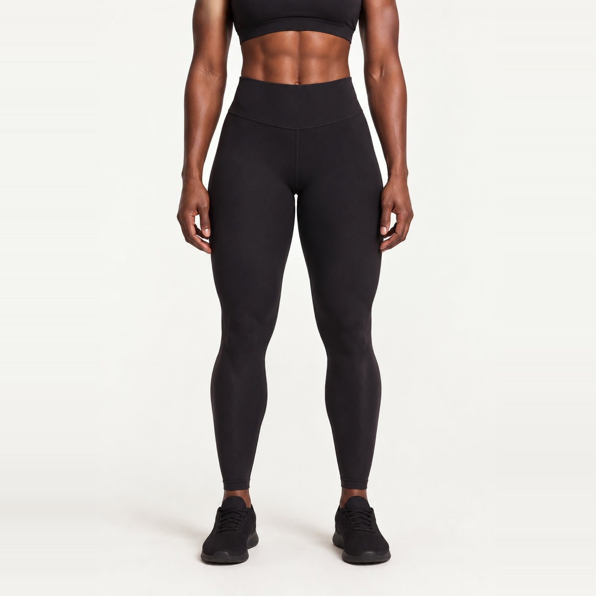 High-Waisted Ankle Leggings with Curved Front Seams - Black