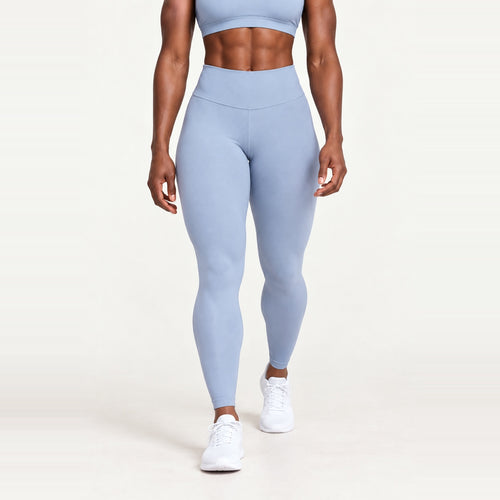 High-Waisted Ankle Leggings with Curved Front Seams - Light Blue