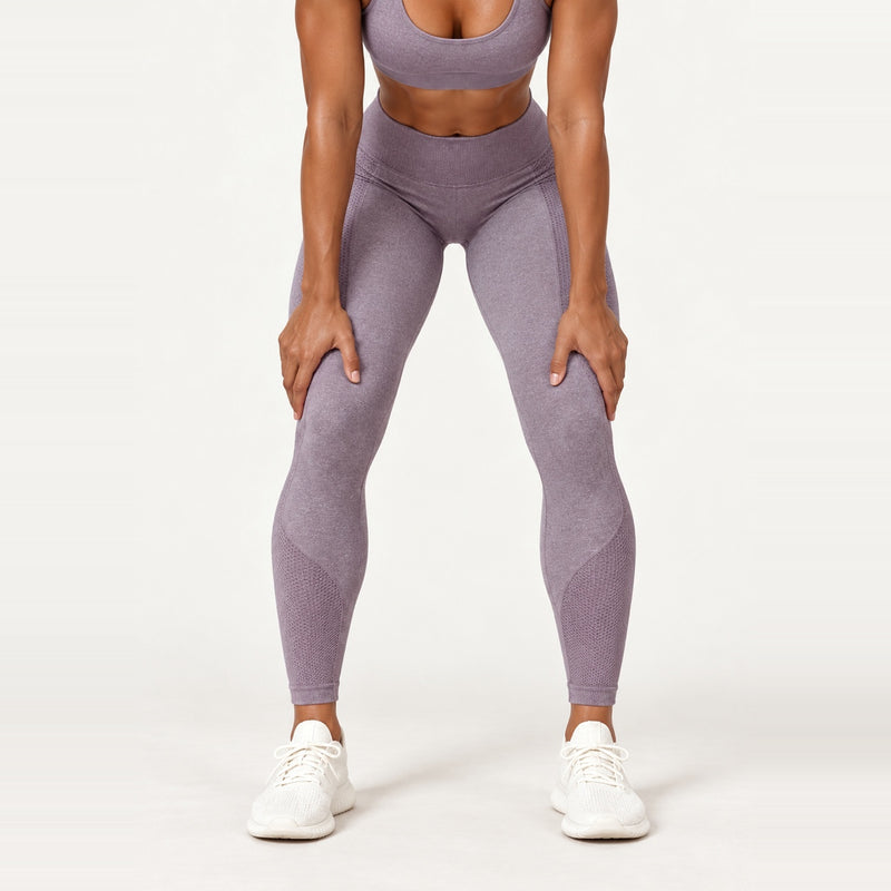 High-Waisted Leggings with Heathered Contour Panels - Dusty Mauve