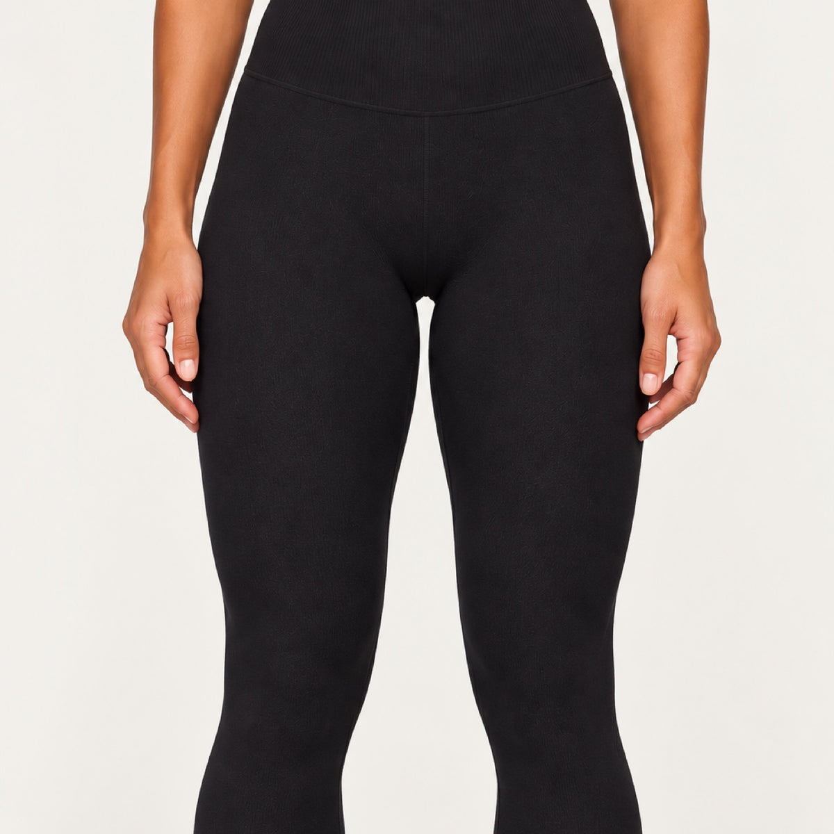 High-Waisted Workout Leggings with Ribbed Knit Panels - detail