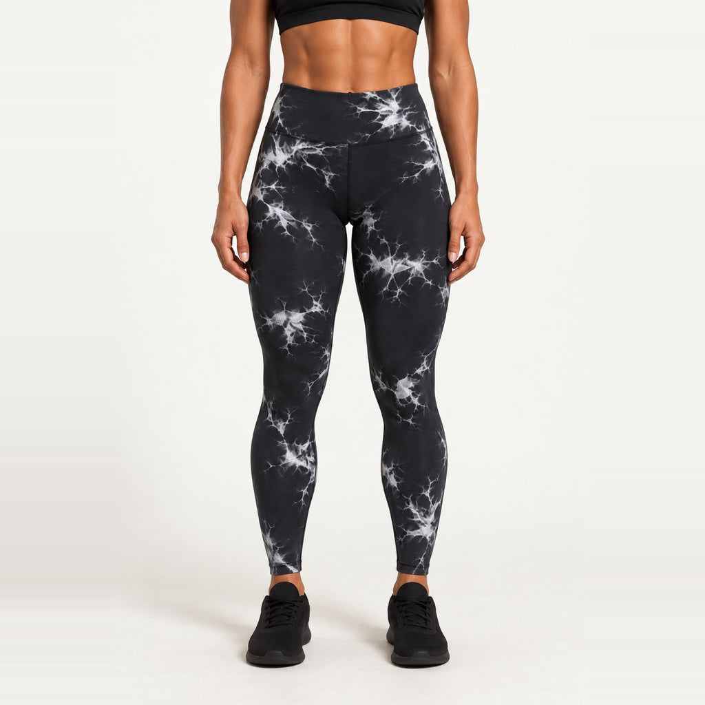 High-Waisted Leggings with Marbled Print - Black