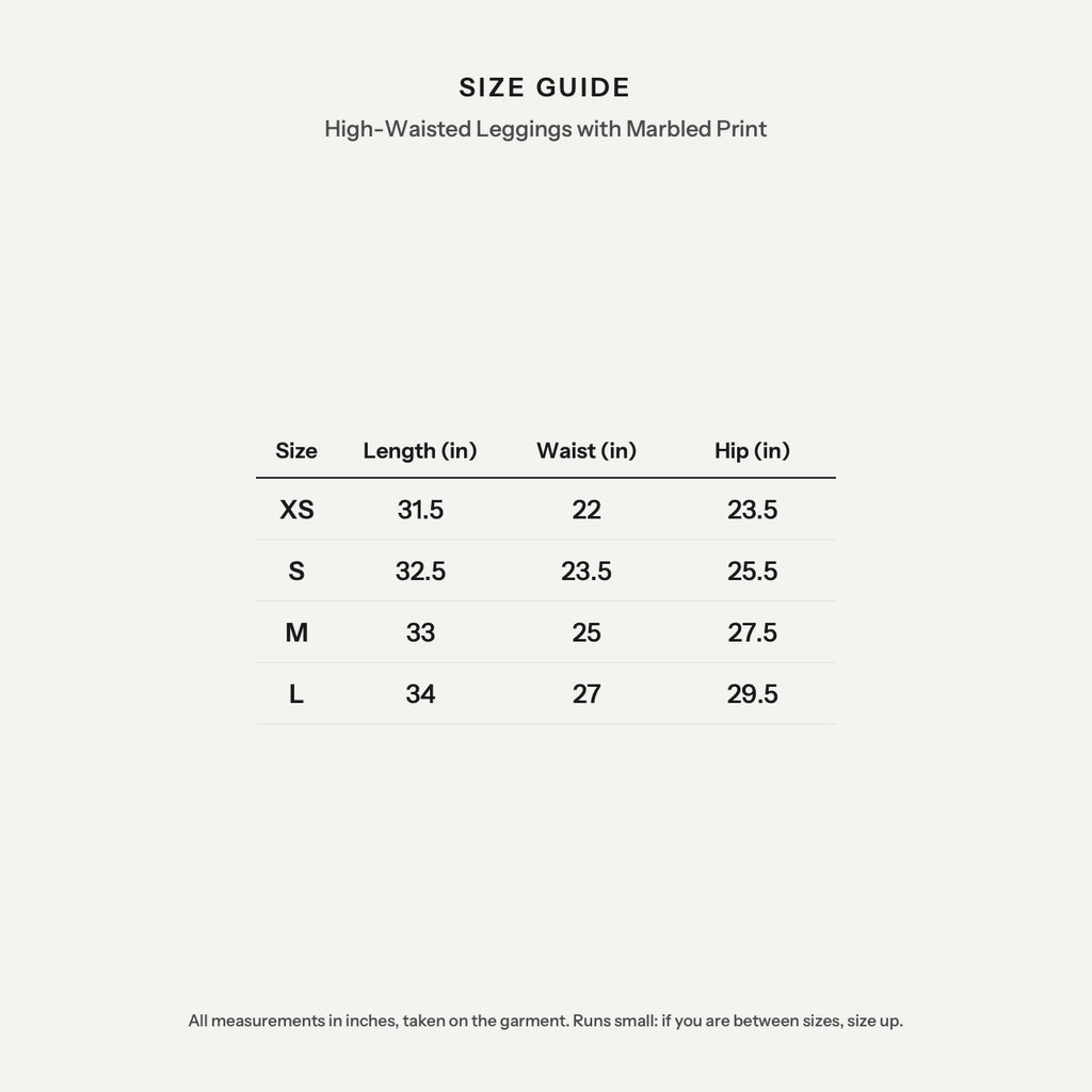 High-Waisted Leggings with Marbled Print - size guide