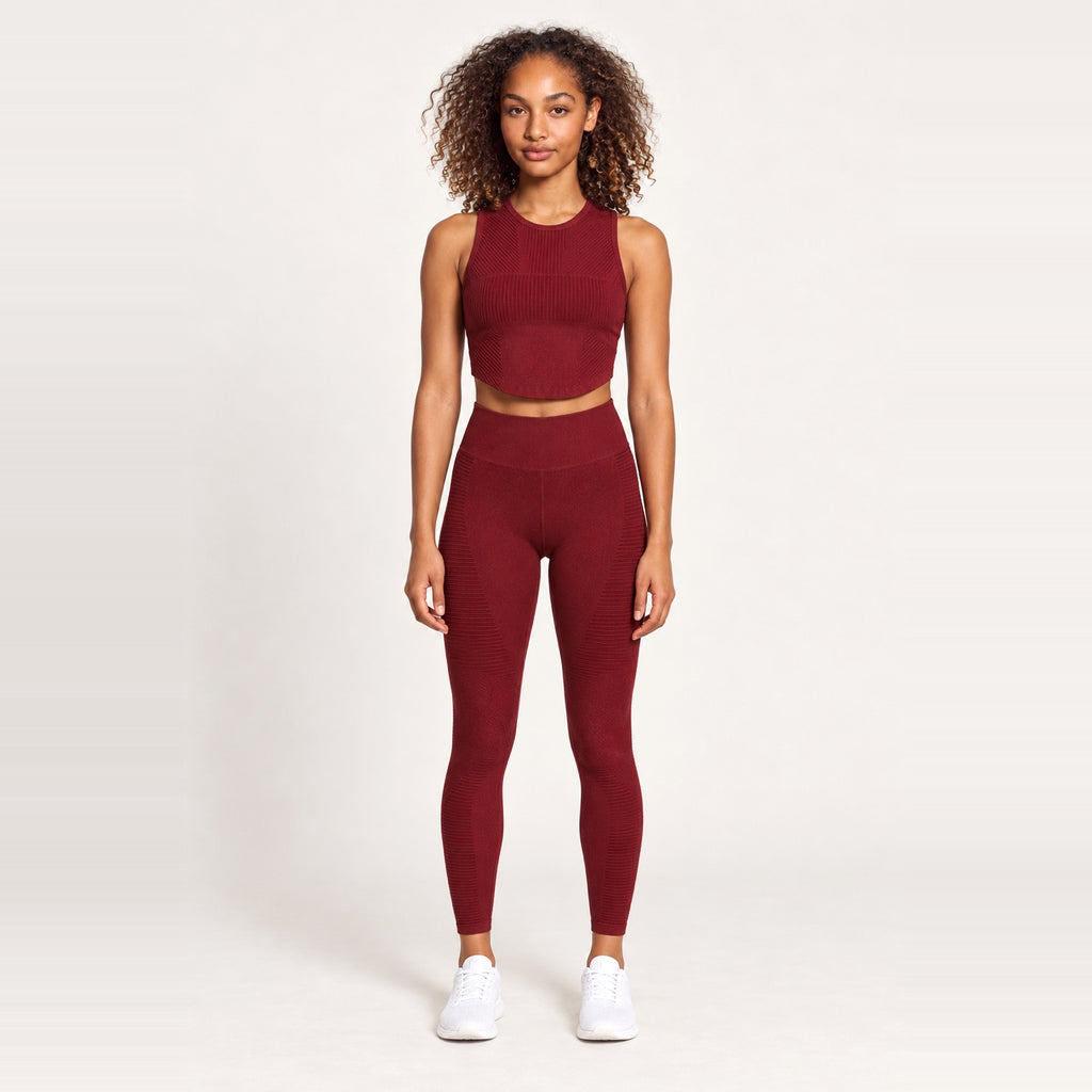 Ribbed Sleeveless Workout Top and Leggings Options - Top and Leggings