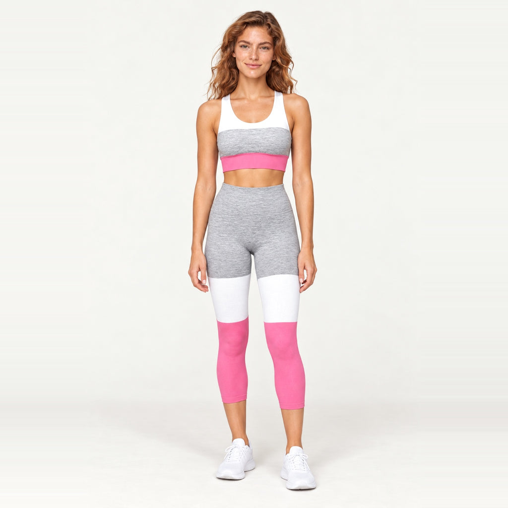 Colorblock Sports Bra and Leggings Set - Pink