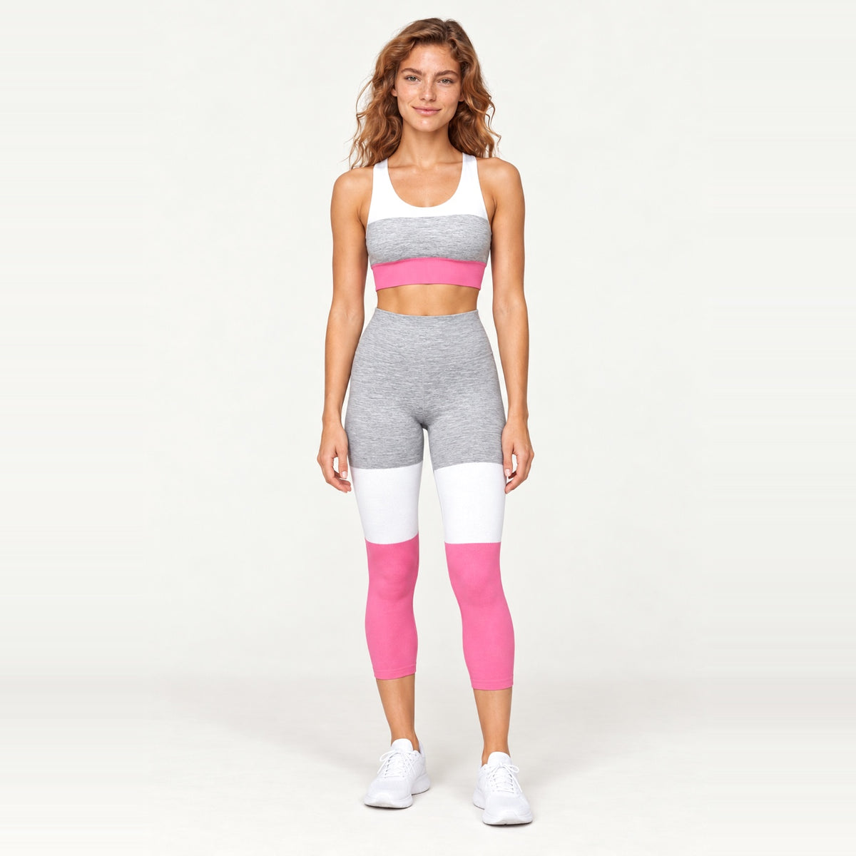 Colorblock Sports Bra and Leggings Set - Pink