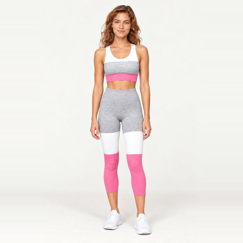 Colorblock Sports Bra and Leggings Set - Pink