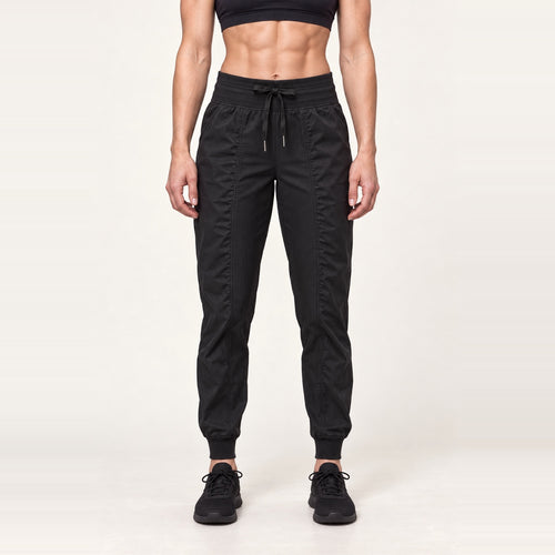Drawstring Joggers with Side Pockets and Ribbed Cuffs - Black