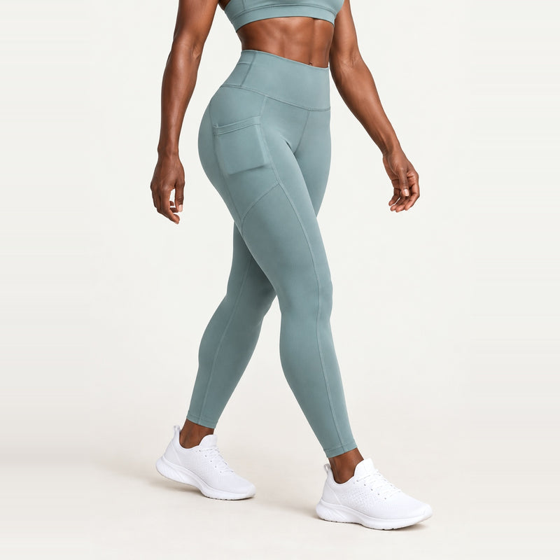 High-Waisted Pocket Leggings with Curved Seams - Sage