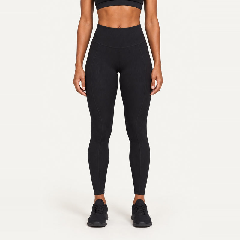High-Waisted Ribbed Leggings - Black