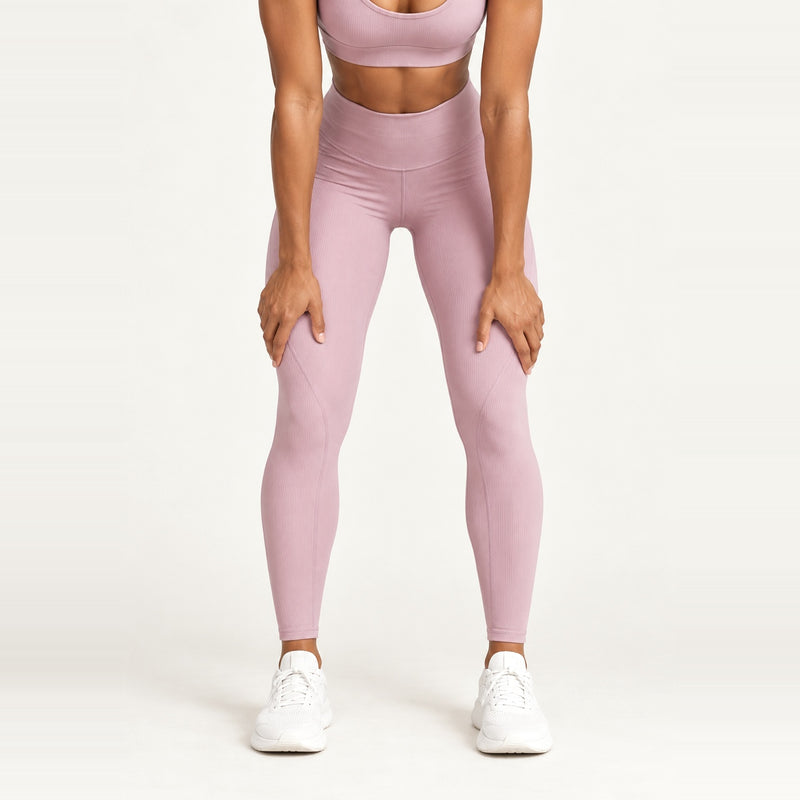 High-Waisted Ribbed Leggings - Dusty Rose