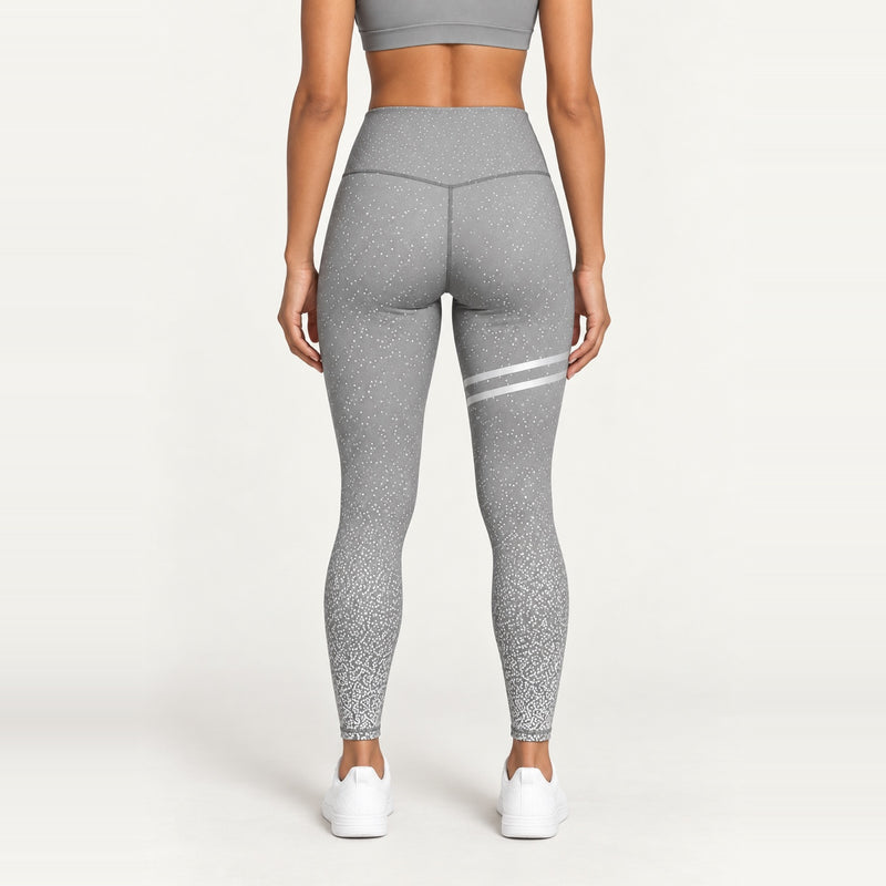 High-Waisted Speckled Leggings with Thigh Stripes - Gray