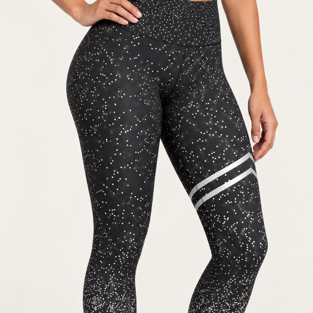 High-Waisted Speckled Leggings with Thigh Stripes - detail