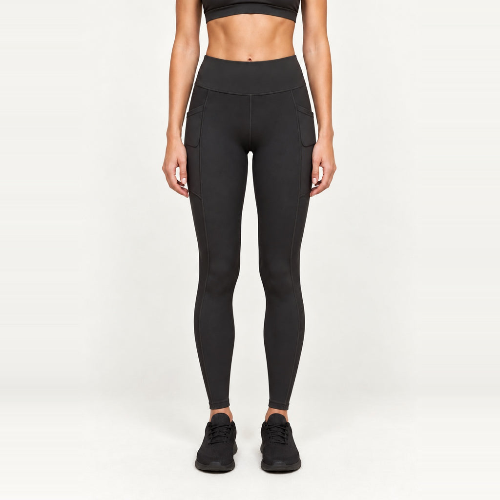 High-Waisted Leggings with Side Phone Pockets - Black