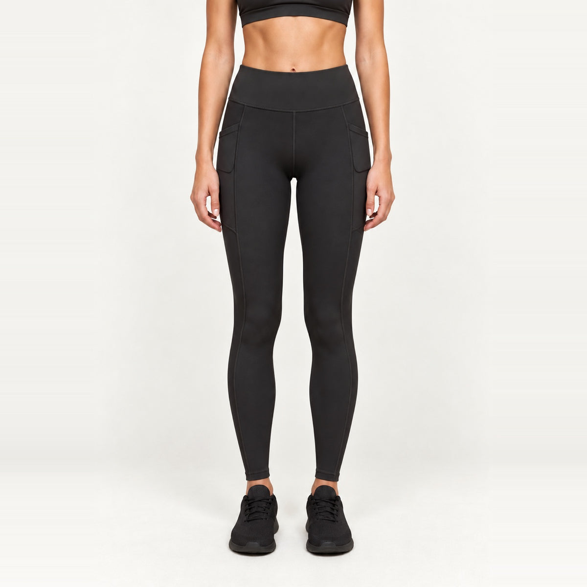 High-Waisted Leggings with Side Phone Pockets - Black