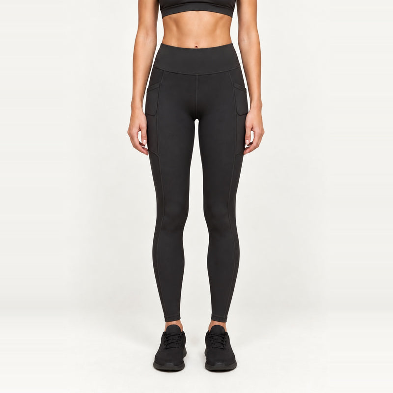 High-Waisted Leggings with Side Phone Pockets - Black
