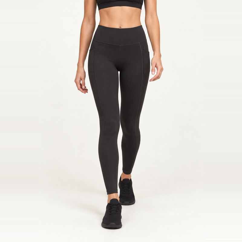 High-Waisted Leggings with Side Phone Pockets - Black
