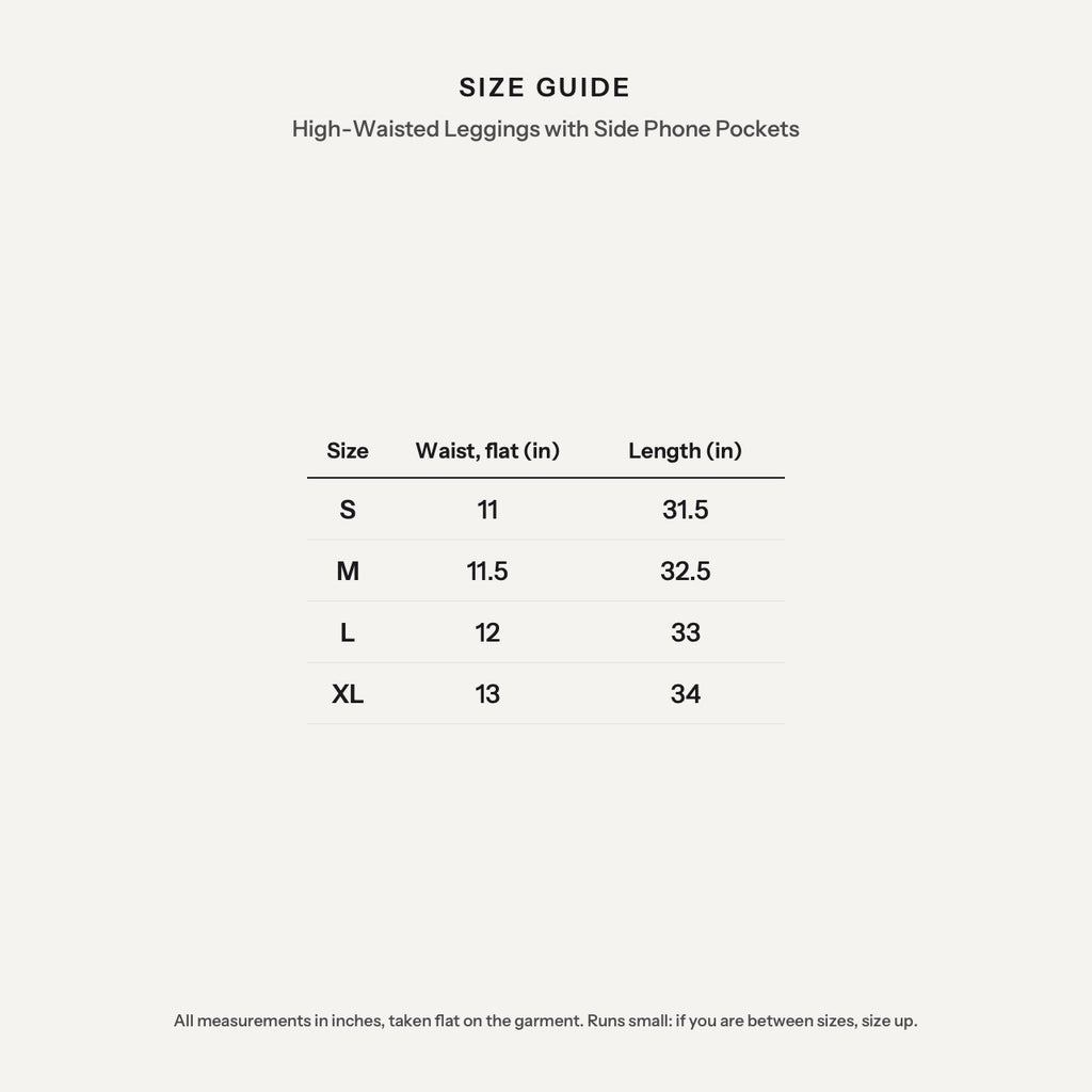 High-Waisted Leggings with Side Phone Pockets - size guide