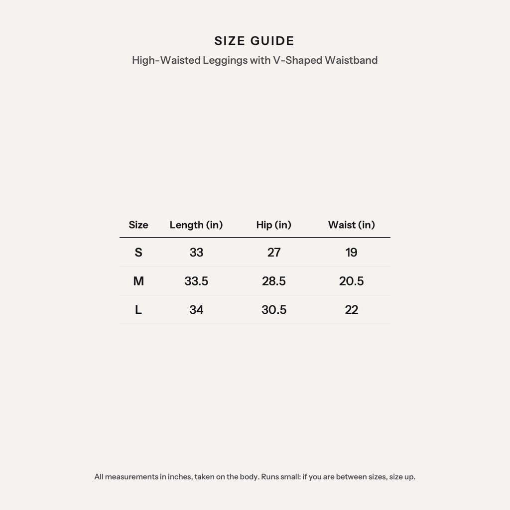 High-Waisted Leggings with V-Shaped Waistband - size guide