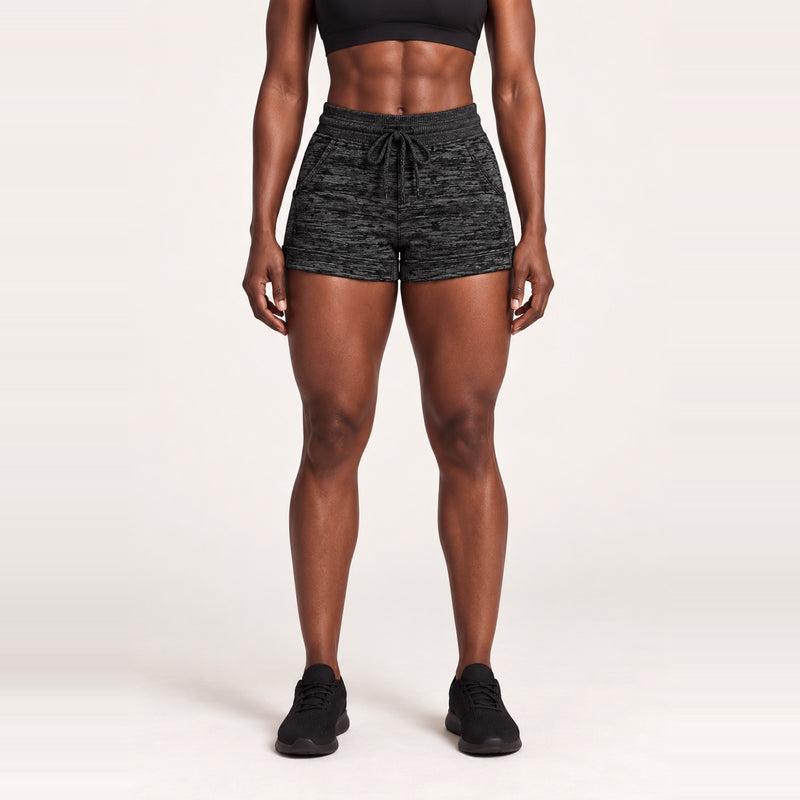 Heathered Drawstring Shorts with Side Pockets - Black