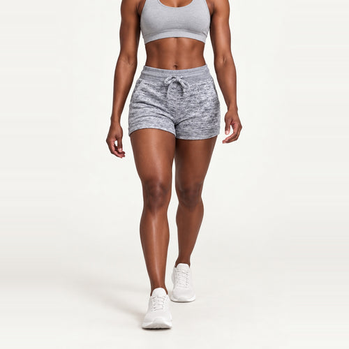 Heathered Drawstring Shorts with Side Pockets - Light Gray