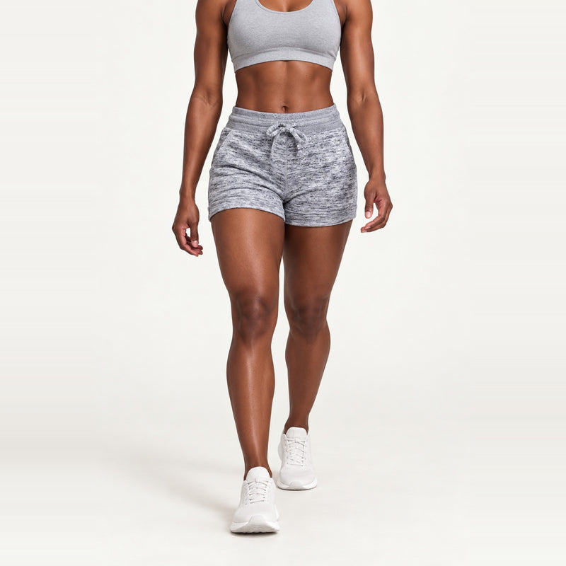 Heathered Drawstring Shorts with Side Pockets - Light Gray